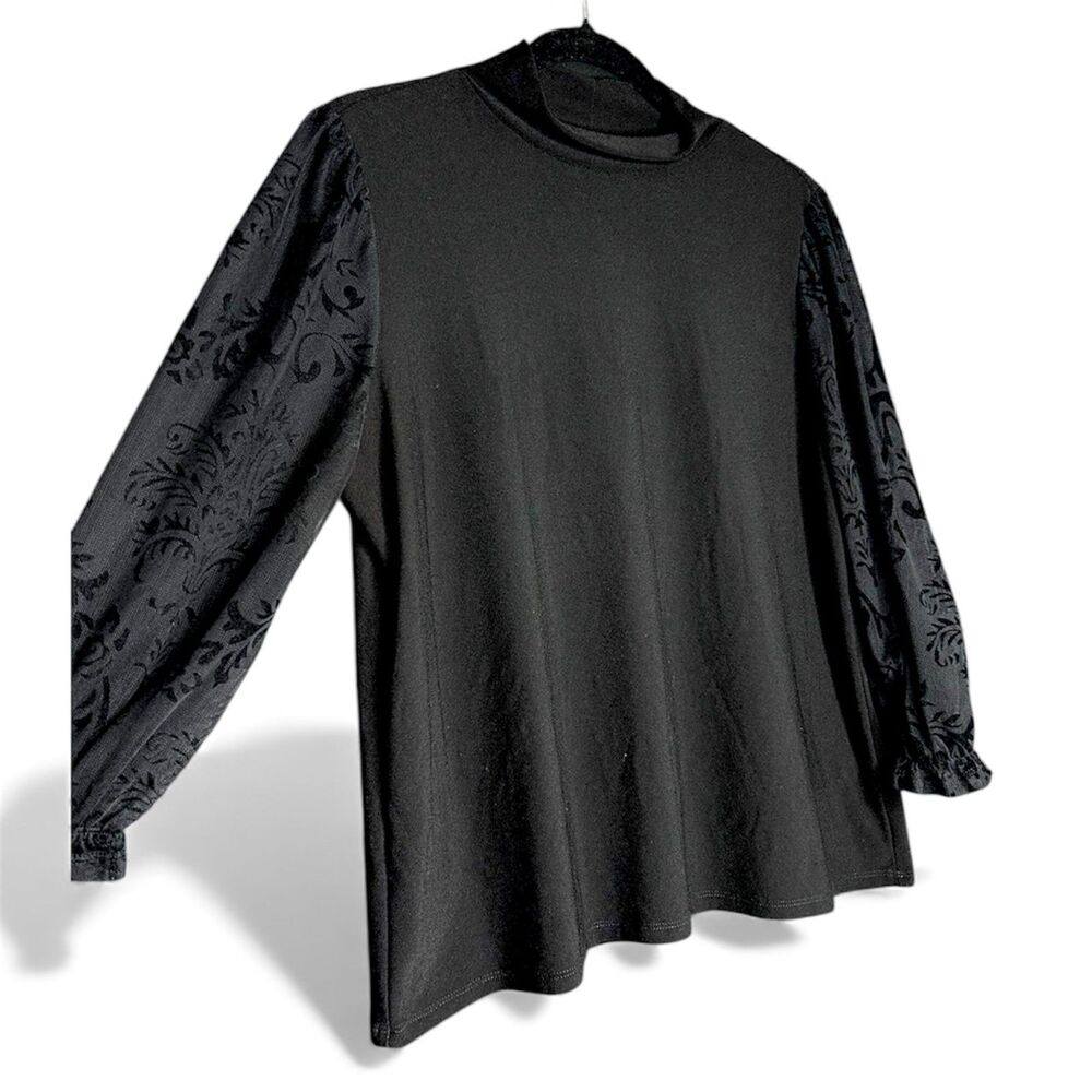 Women's Black‎ Velvet Burnout Fairy Grunge Whimsygoth Puff Sleeve Blouse Vampy
